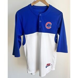 CHICAGO CUBS NIKE TWO TONE BLUE 3/4‎  SLEEVE PERFORMANCE SHIRT MEN'S Small